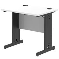 Impulse 800 x 600mm Straight Office Desk White Top Black Cable Managed Leg