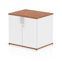 Impulse 600mm Deep Desk High Cupboard Walnut and White