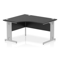 Impulse 1400mm Left Crescent Office Desk Black Top Silver Cable Managed Leg