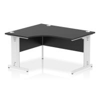 Impulse 1400mm Left Crescent Office Desk Black Top White Cable Managed Leg