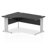 Impulse 1600mm Left Crescent Office Desk Black Top Silver Cable Managed Leg