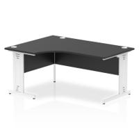 Impulse 1600mm Left Crescent Office Desk Black Top White Cable Managed Leg