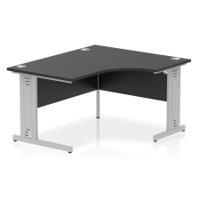 Impulse 1400mm Right Crescent Office Desk Black Top Silver Cable Managed Leg