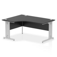 Impulse 1600mm Right Crescent Office Desk Black Top Silver Cable Managed Leg