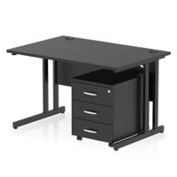 Impulse 1200 x 800mm Straight Office Desk Black Top Black Cantilever Leg Workstation 3 Drawer Mobile Pedestal