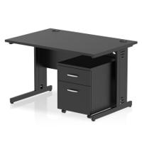 Impulse 1200 x 800mm Straight Office Desk Black Top Black Cable Managed Leg Workstation 2 Drawer Mobile Pedestal