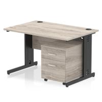 Impulse 1200 x 800mm Straight Office Desk Grey Oak Top Black Cable Managed Leg Workstation 2 Drawer Mobile Pedestal