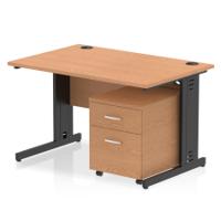 Impulse 1200 x 800mm Straight Office Desk Oak Top Black Cable Managed Leg Workstation 2 Drawer Mobile Pedestal