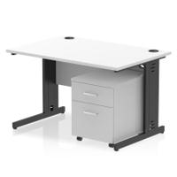Impulse 1200 x 800mm Straight Office Desk White Top Black Cable Managed Leg Workstation 2 Drawer Mobile Pedestal