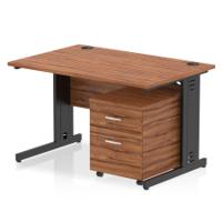 Impulse 1200 x 800mm Straight Office Desk Walnut Top Black Cable Managed Leg Workstation 2 Drawer Mobile Pedestal