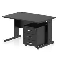 Impulse 1200 x 800mm Straight Office Desk Black Top Black Cable Managed Leg Workstation 3 Drawer Mobile Pedestal