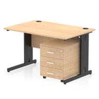 Impulse 1200 x 800mm Straight Office Desk Maple Top Black Cable Managed Leg Workstation 3 Drawer Mobile Pedestal