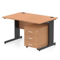 Impulse 1200 x 800mm Straight Office Desk Oak Top Black Cable Managed Leg Workstation 3 Drawer Mobile Pedestal