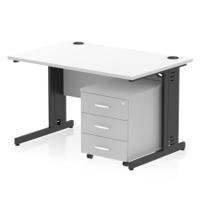 Impulse 1200 x 800mm Straight Office Desk White Top Black Cable Managed Leg Workstation 3 Drawer Mobile Pedestal