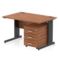 Impulse 1200 x 800mm Straight Office Desk Walnut Top Black Cable Managed Leg Workstation 3 Drawer Mobile Pedestal