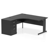 Impulse 1600mm Left Crescent Office Desk Black Top Black Cable Managed Leg Workstation 600 Deep Desk High Pedestal