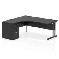 Impulse 1800mm Left Crescent Office Desk Black Top Black Cantilever Leg Workstation 600 Deep Desk High Pedestal
