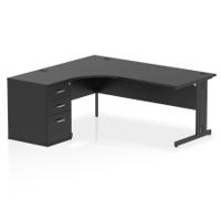 Impulse 1800mm Left Crescent Office Desk Black Top Black Cable Managed Leg Workstation 600 Deep Desk High Pedestal