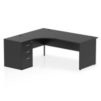 Impulse 1800mm Left Crescent Office Desk Black Top Panel End Leg Workstation 600 Deep Desk High Pedestal