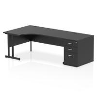 Impulse 1800mm Left Crescent Office Desk Black Top Black Cantilever Leg Workstation 800 Deep Desk High Pedestal