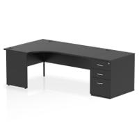 Impulse 1800mm Left Crescent Office Desk Black Top Panel End Leg Workstation 800 Deep Desk High Pedestal