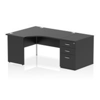 Impulse 1400mm Left Crescent Office Desk Black Top Panel End Leg Workstation 800 Deep Desk High Pedestal