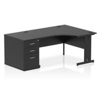 Impulse 1400mm Right Crescent Office Desk Black Top Black Cable Managed Leg Workstation 800 Deep Desk High Pedestal