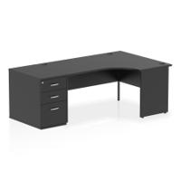 Impulse 1600mm Right Crescent Office Desk Black Top Panel End Leg Workstation 800 Deep Desk High Pedestal