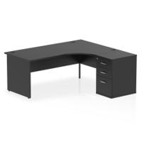 Impulse 1800mm Right Crescent Office Desk Black Top Panel End Leg Workstation 600 Deep Desk High Pedestal
