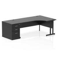 Impulse 1800mm Right Crescent Office Desk Black Top Black Cantilever Leg Workstation 800 Deep Desk High Pedestal