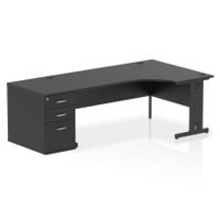 Impulse 1800mm Right Crescent Office Desk Black Top Black Cable Managed Leg Workstation 800 Deep Desk High Pedestal
