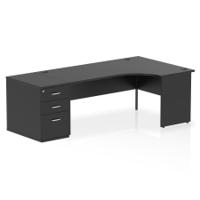 Impulse 1800mm Right Crescent Office Desk Black Top Panel End Leg Workstation 800 Deep Desk High Pedestal