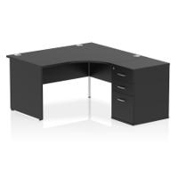 Impulse 1400mm Right Crescent Office Desk Black Top Panel End Leg Workstation 600 Deep Desk High Pedestal