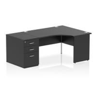 Impulse 1400mm Right Crescent Office Desk Black Top Panel End Leg Workstation 800 Deep Desk High Pedestal