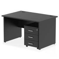 Impulse 1200 x 800mm Straight Office Desk Black Top Panel End Leg Workstation 3 Drawer Mobile Pedestal