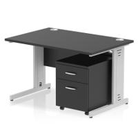Impulse 1200 x 800mm Straight Office Desk Black Top Silver Cable Managed Leg Workstation 2 Drawer Mobile Pedestal