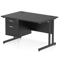 Impulse 1200 x 800mm Straight Office Desk Black Top Black Cantilever Leg Workstation 1 x 2 Drawer Fixed Pedestal