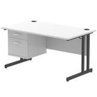 Impulse 1400 x 800mm Straight Office Desk White Top Black Cantilever Leg Workstation 1 x 2 Drawer Fixed Pedestal
