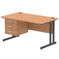 Impulse 1400 x 800mm Straight Office Desk Oak Top Black Cantilever Leg Workstation 1 x 3 Drawer Fixed Pedestal