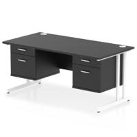 Impulse 1600 x 800mm Straight Office Desk Black Top White Cantilever Leg Workstation 2 x 2 Drawer Fixed Pedestal