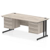 Impulse 1800 x 800mm Straight Office Desk Grey Oak Top Black Cantilever Leg Workstation 2 x 3 Drawer Fixed Pedestal