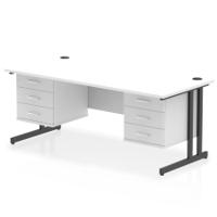 Impulse 1800 x 800mm Straight Office Desk White Top Black Cantilever Leg Workstation 2 x 3 Drawer Fixed Pedestal