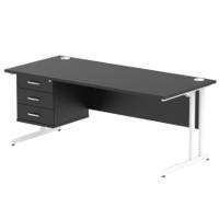 Impulse 1800 x 800mm Straight Office Desk Black Top White Cantilever Leg Workstation 1 x 3 Drawer Fixed Pedestal