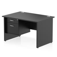 Impulse 1200 x 800mm Straight Office Desk Black Top Panel End Leg Workstation 1 x 2 Drawer Fixed Pedestal