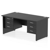 Impulse 1600 x 800mm Straight Office Desk Black Top Panel End Leg Workstation 2 x 3 Drawer Fixed Pedestal