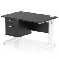 Impulse 1200 x 800mm Straight Office Desk Black Top White Cable Managed Leg Workstation 1 x 2 Drawer Fixed Pedestal