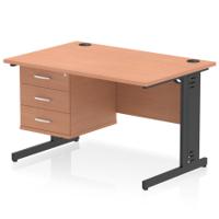 Impulse 1200 x 800mm Straight Office Desk Beech Top Black Cable Managed Leg Workstation 1 x 3 Drawer Fixed Pedestal