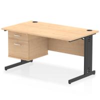 Impulse 1400 x 800mm Straight Office Desk Maple Top Black Cable Managed Leg Workstation 1 x 2 Drawer Fixed Pedestal