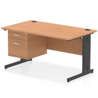 Impulse 1400 x 800mm Straight Office Desk Oak Top Black Cable Managed Leg Workstation 1 x 2 Drawer Fixed Pedestal