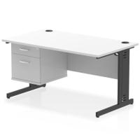 Impulse 1400 x 800mm Straight Office Desk White Top Black Cable Managed Leg Workstation 1 x 2 Drawer Fixed Pedestal